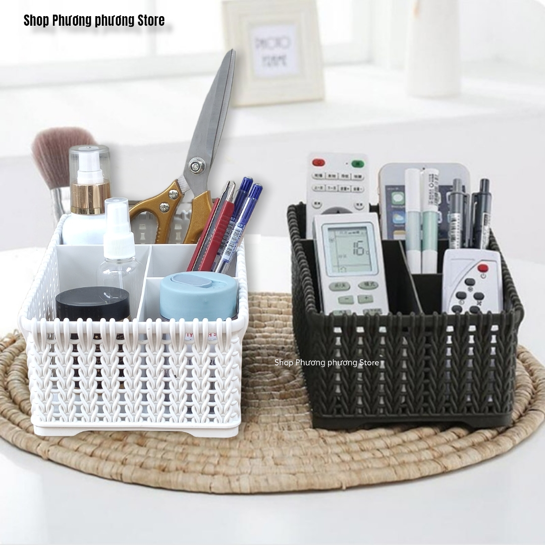 Khay đựng mỹ phẩm nhiều ngăn kiểu dáng mây đan HÀN QUỐC