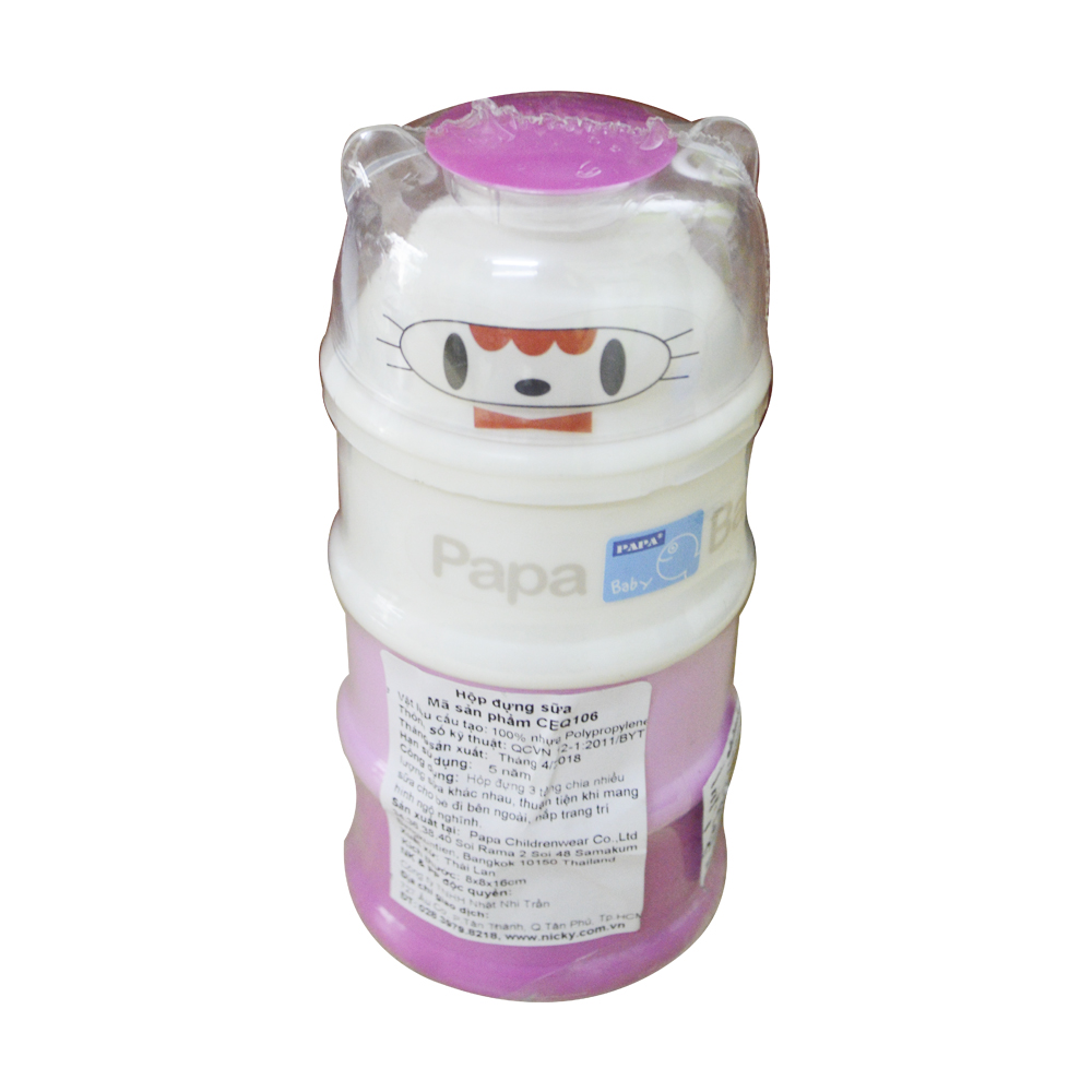 Hộp Đựng Sữa 3 Tầng PAPA Thái Lan (CEQ106)- Màu hồng