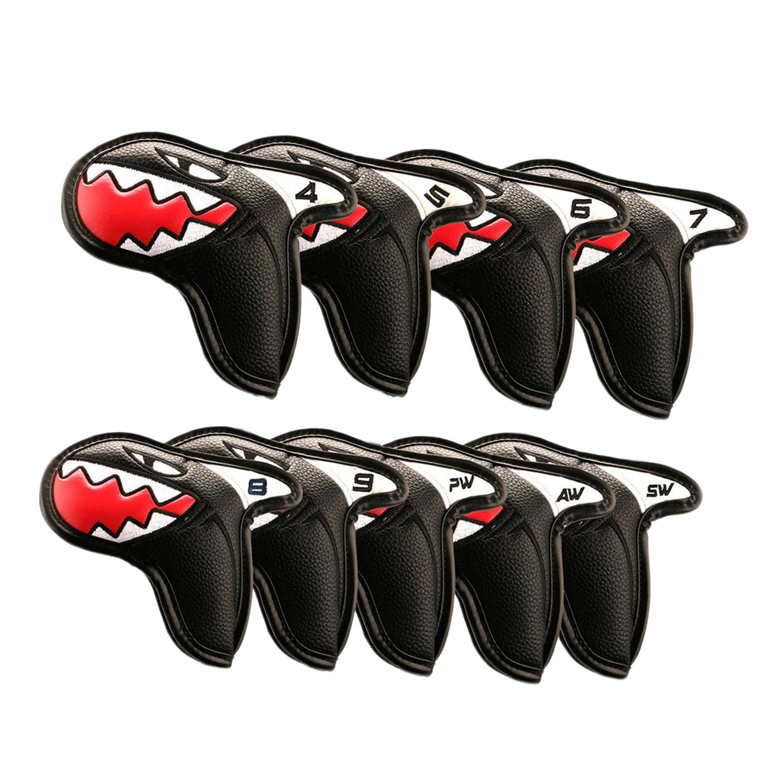9x Shark Golf Iron Head Covers Leather PU Golf Club Headcovers