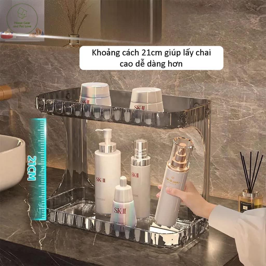 Kệ Đựng Mỹ Phẩm, Kệ Để Bàn Để Đồ Nhà Tắm 2 Tầng Trong Suốt Sang Trọng