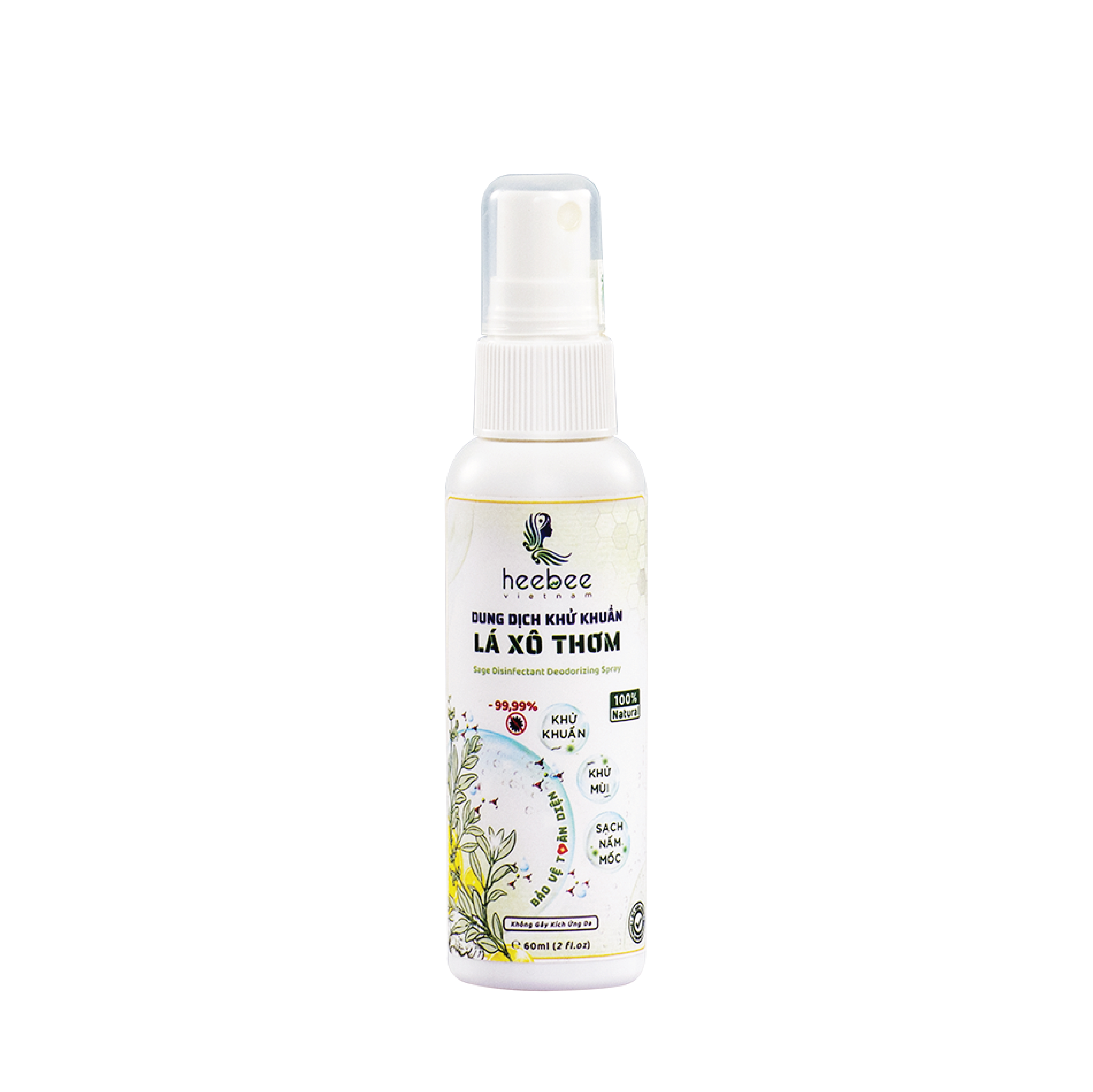 Dung Dịch Khử Khuẩn Lá Xô Thơm Làm Sạch Không Khí, Khử Mùi Hôi Heebee Sage Disinfectant Deodorizing Spray 60ml - 1000ml