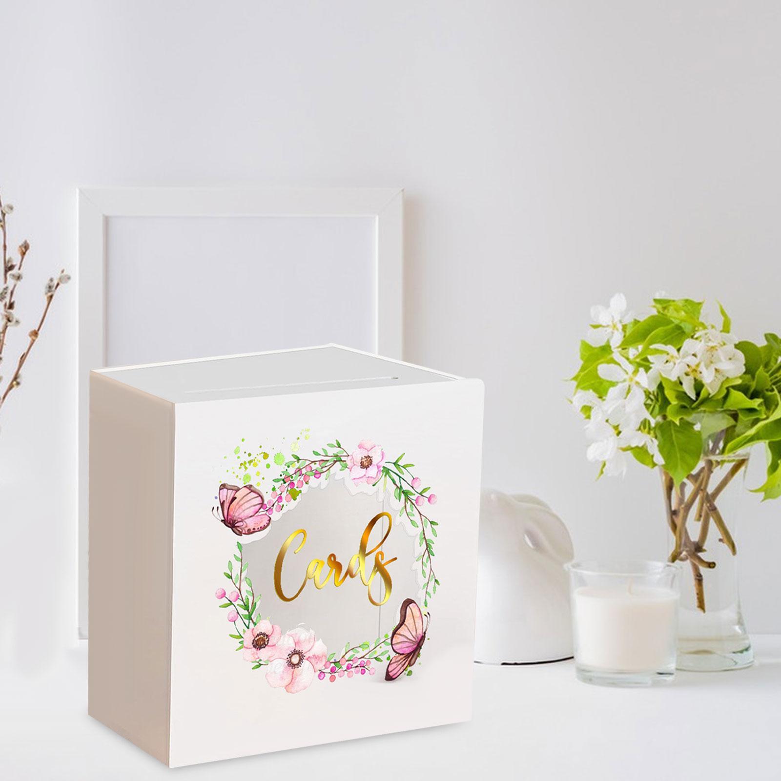 Wedding Acrylic Card Box with Slot Wishing Box Flower Printing Elegant Accessories Versatile Gift Card Box 5x9.8x9.8inch for Graduation