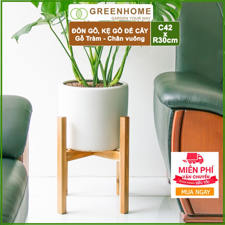 Kệ để chậu hoa, C42xR30cm, chân vuông, gỗ tràm siêu cứng |Greenhome