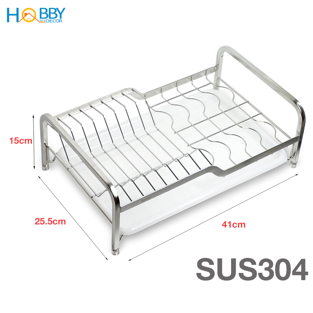 Kệ đựng chén đĩa Hobby KCD2 Inox 304 size lớn - không rỉ sét - kèm khay hứng nước