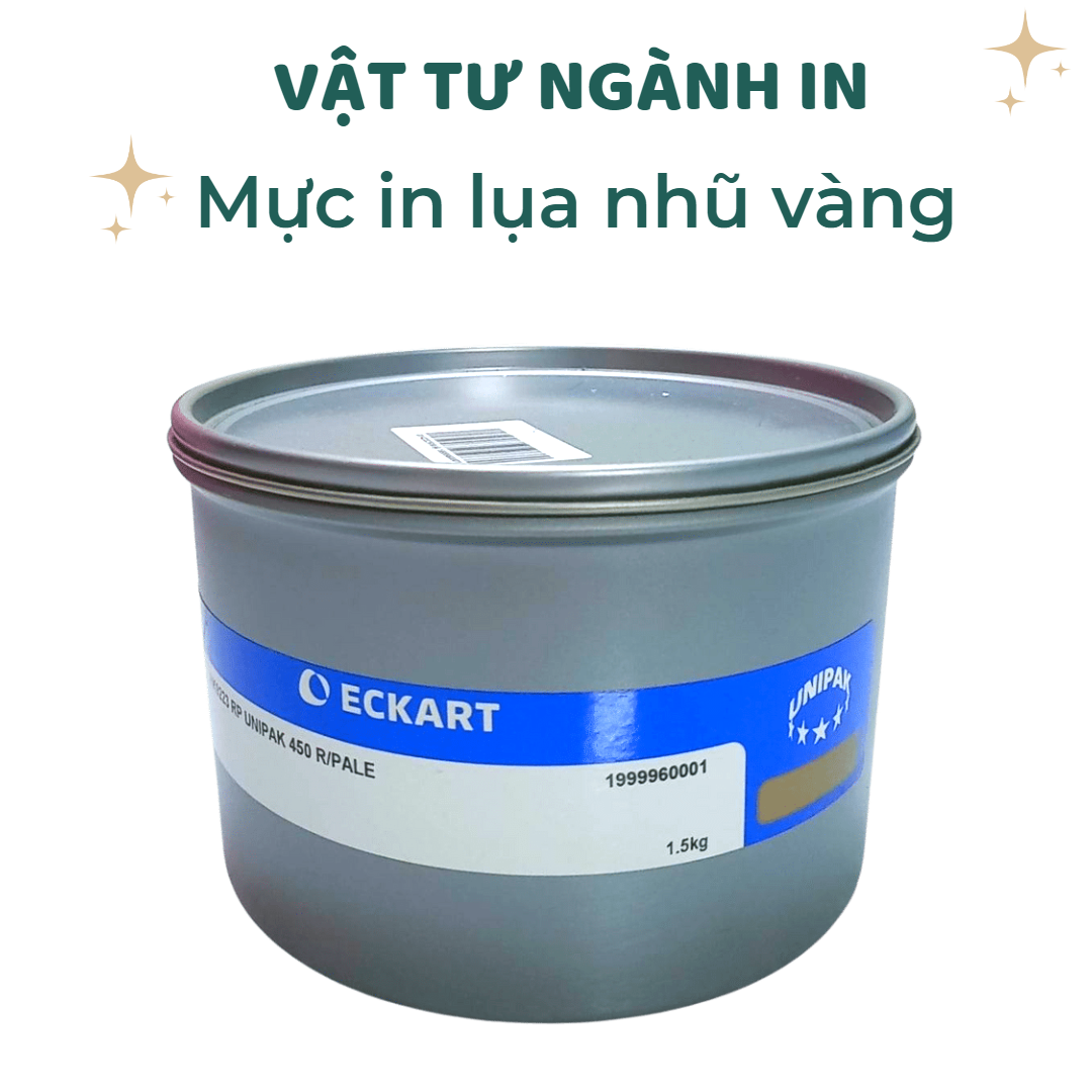 1.5 kg Mực in lụa nhũ vàng trên giấy, thiệp cưới, brochure