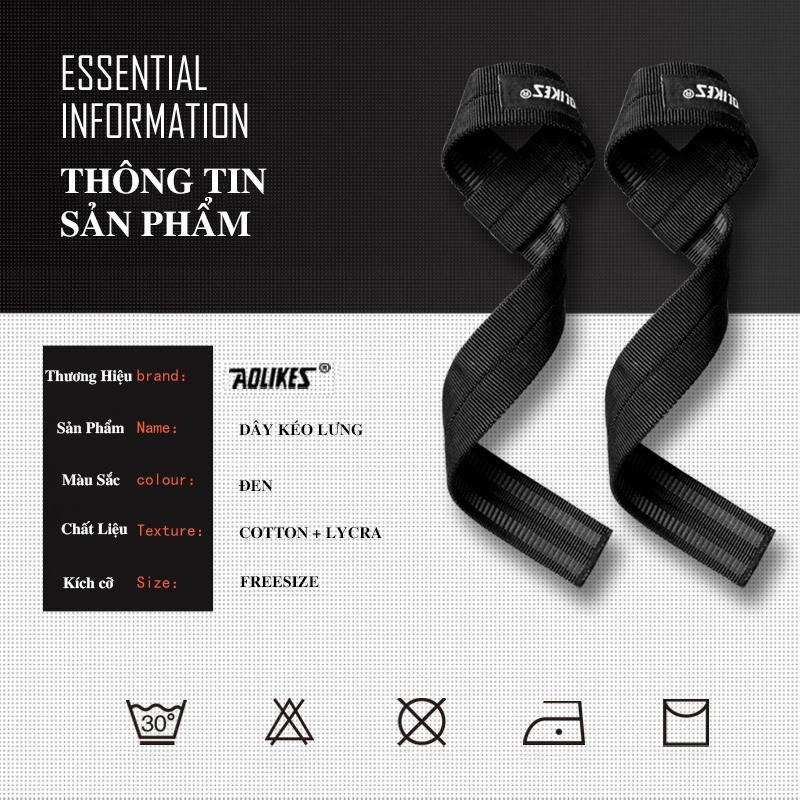 Dây kéo lưng tập gym dây Lifting Straps quấn cổ tay hỗ trợ tập deadlift lên xà Chính Hãng Aolikes MG1819