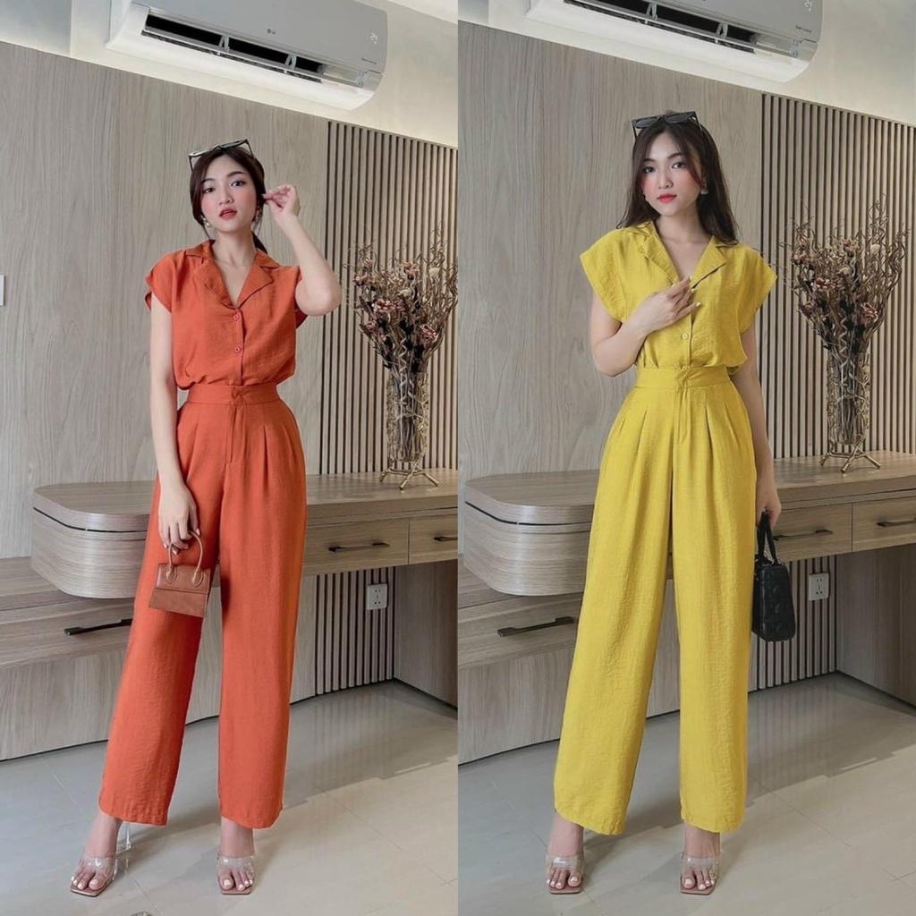Set bộ nữ áo cánh dơi cổ vest kết hợp quần suông sanh chảnh dành cho các nàng đi chơi, đi làm
