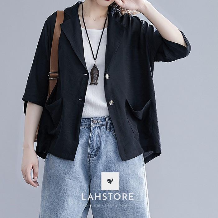 Áo Blazer nữ tay nỡ LAHSTORE, chất liệu LINEN cao cấp, thiết kế thanh lịch, phong cách Hàn Quốc
