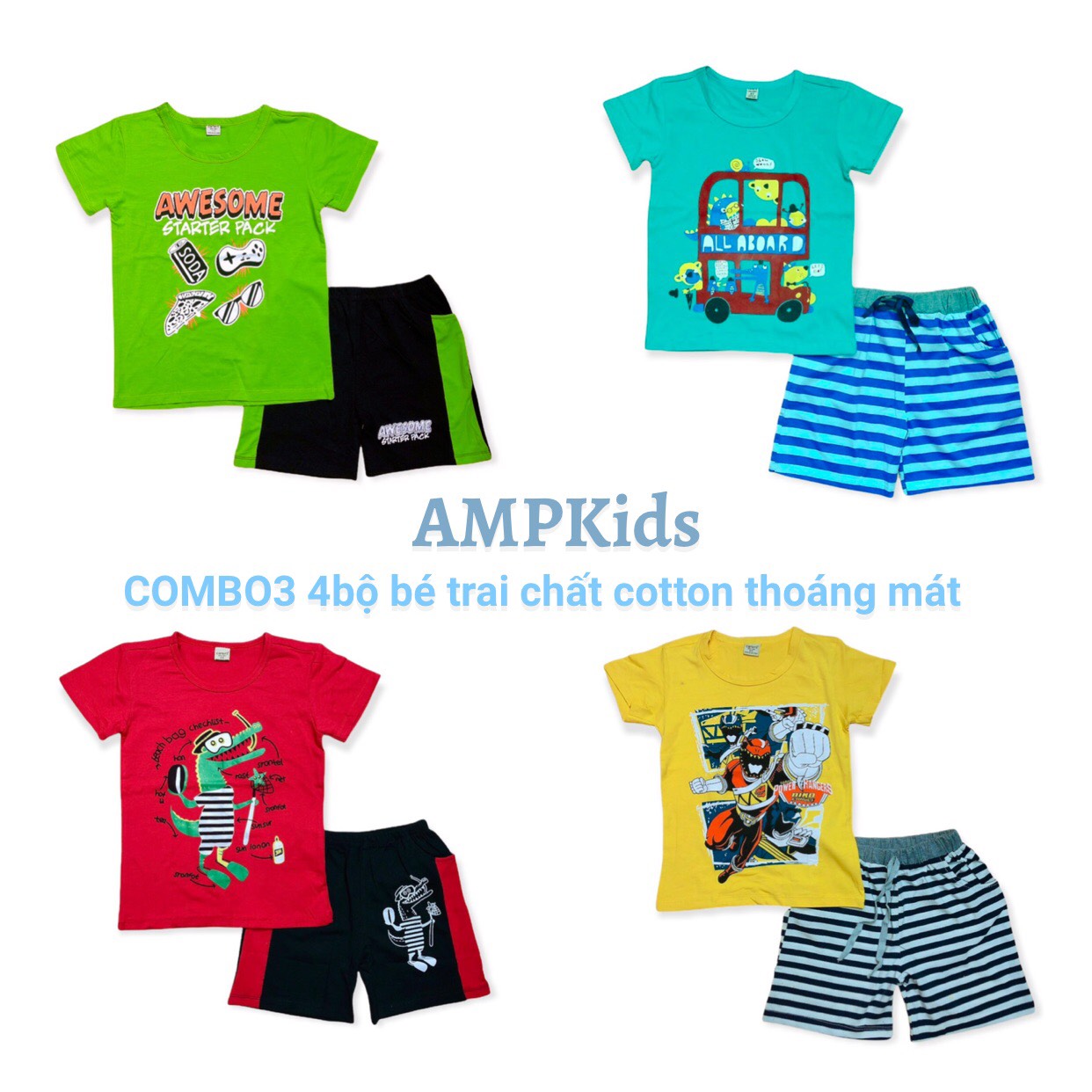 COMBO 4 BỘ THUN COTTON BÉ TRAI Sz9 21-23kg