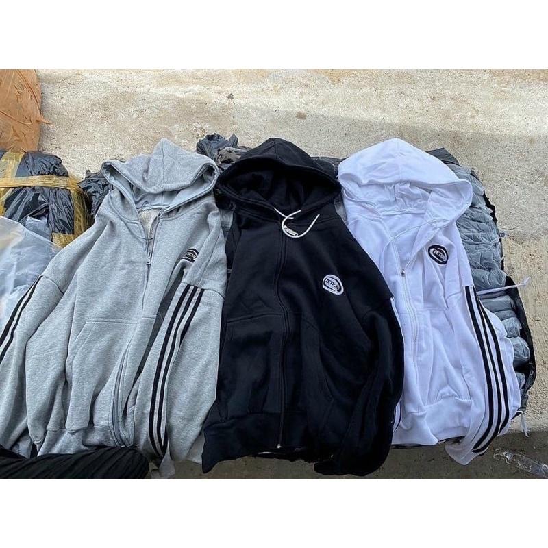 Áo khoác nỉ ngoại sọc thêu có nón unisex ulzzang nam nữ
