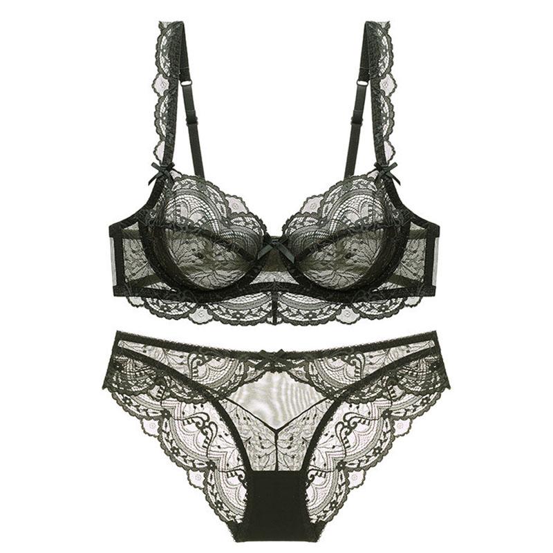 Mới Trắng Nữ Trong Suốt Áo Ngực Và Quần Lót Bộ Quần Lót Plus Kích Thước C D E Cup Push Up Áo Yếm Phối Ren bộ Đồ Lót Cho Bé Gái