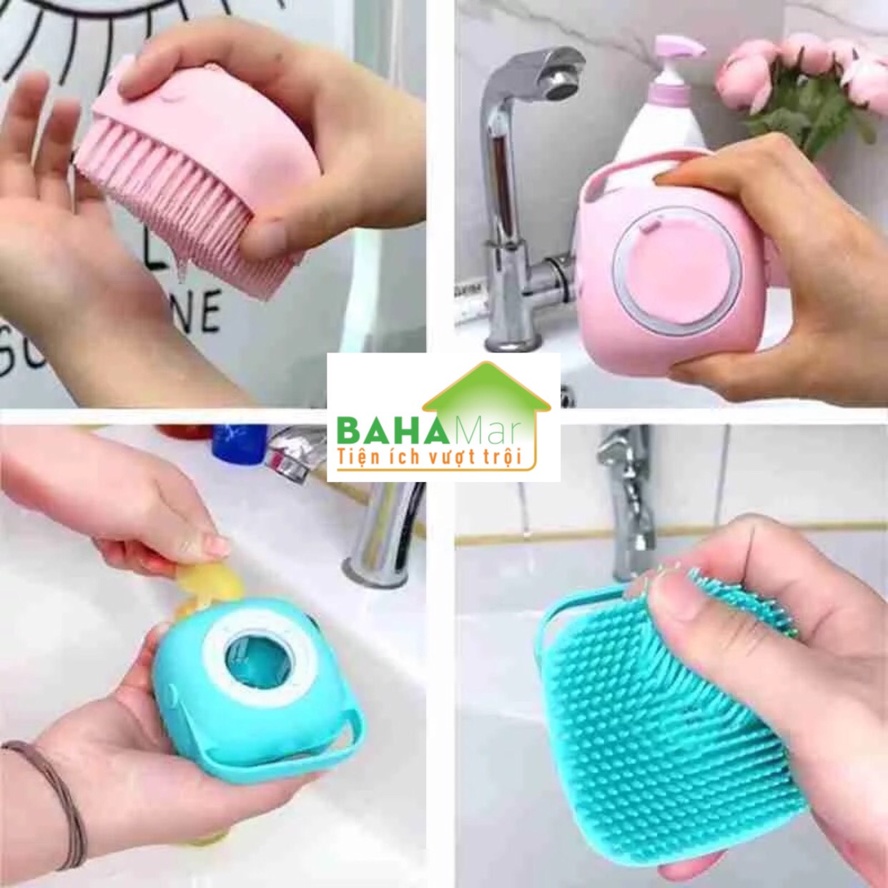 BÀN CHẢI TẮM SILICONE MỀM MASSAGE TẨY DA CHẾT CÓ NGĂN CHỨA SỮA TẮM