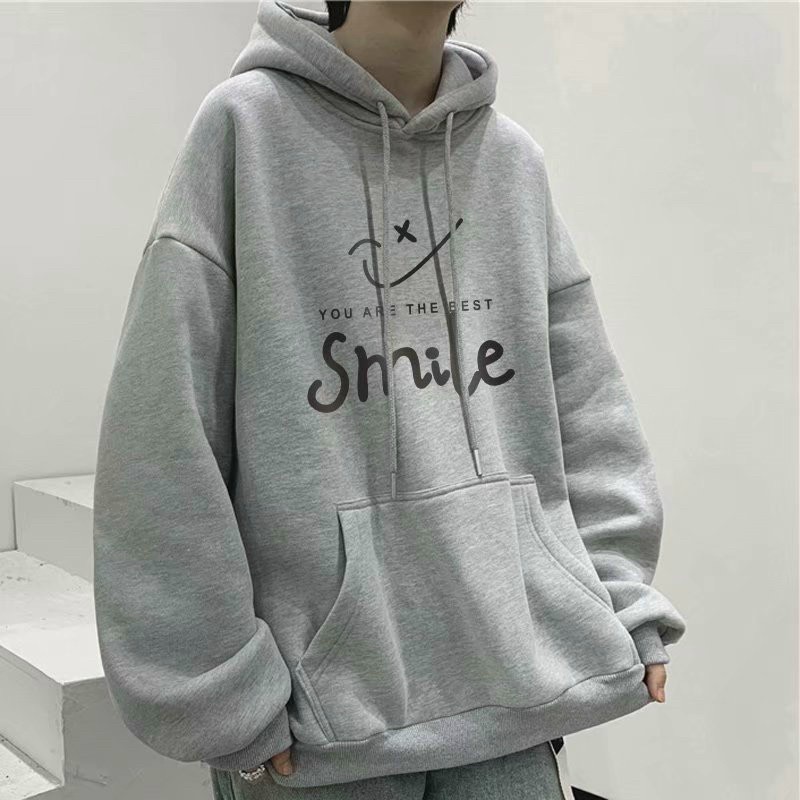 Áo Hoodie Chui Đầu Cho Nam Nữ Áo Nỉ Ngoại Cỡ Hàn Quốc Thời Trang Rộng In Dài Tay Cộng, Áo hoodie weater form rộng Smile màu phong cách hip hop cho cặp đôi in mặt cười simple thời trang