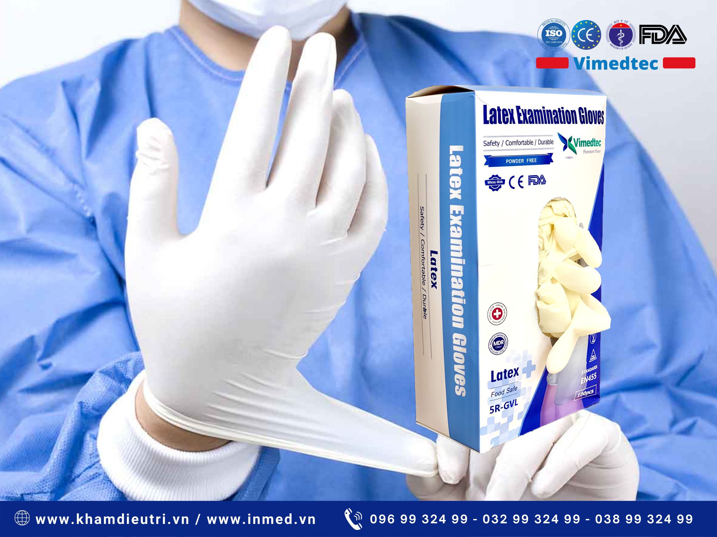 Size M Vimedtec Latex 100% Găng Tay Y Tế Cao Su Tự Nhiên Không Bột, Chỉ Định Dùng Khám Chữa Bệnh, Thẩm Mỹ Spa, Môi Trường Y Tế Xét Nghiệm Dịch Bệnh Hoá Chất, Chế Biến An Toàn Thực Phẩm. Cổ Tay Se Viền Chống Tuột. Hộp 100 Chiếc. Nhập Khẩu