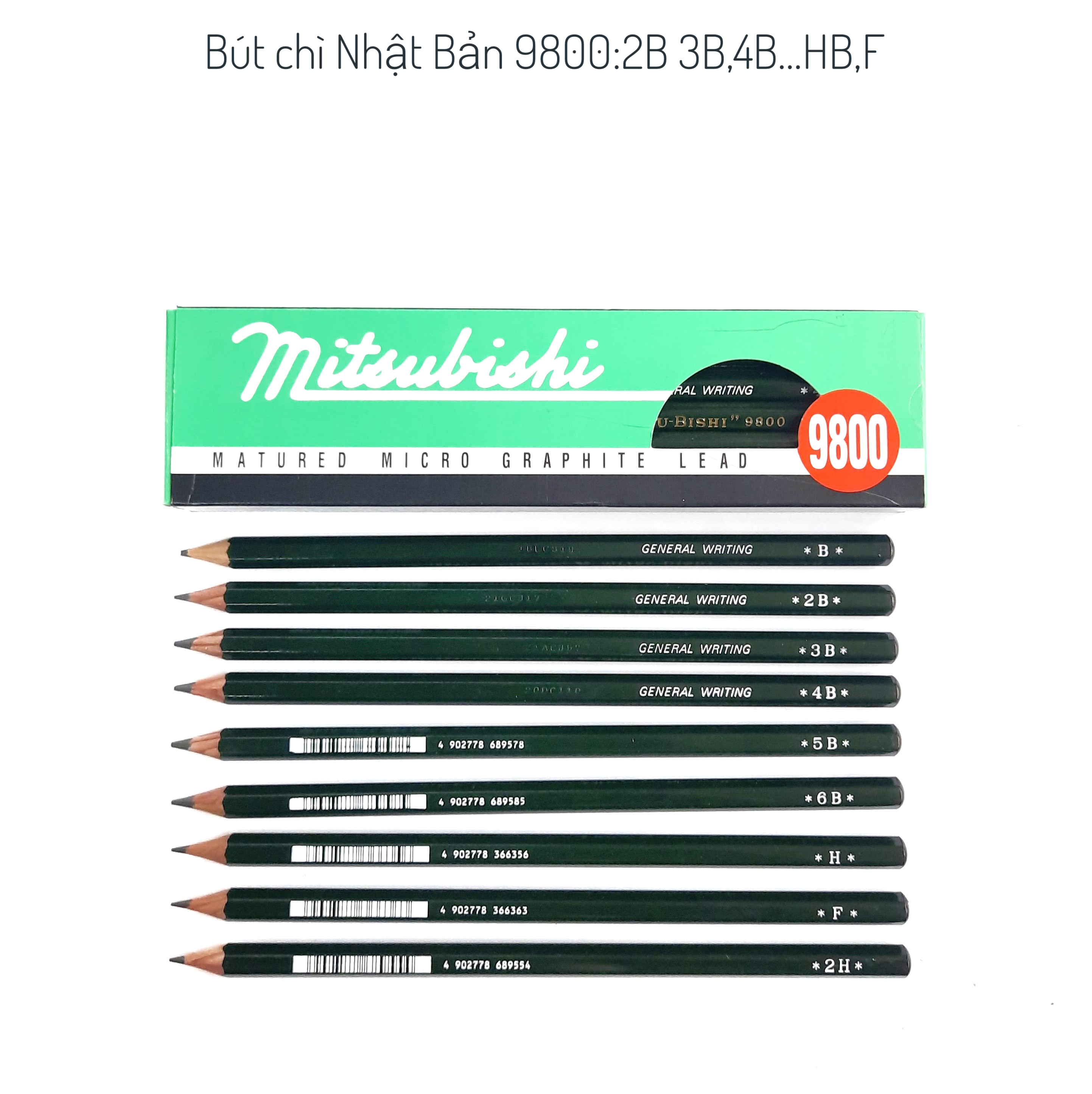 Bút chì Nhật bản mitsubishi 9800 các cỡ.bút chì phác thảo.
