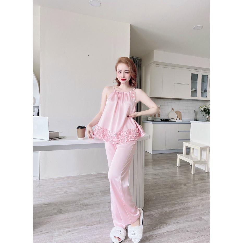 Đồ Ngủ Nữ Mặc Nhà Quần Dài Chất Lụa LATIN Đẹp, Mát, Ít Nhăn, Đường May Đẹp- Kiểu Đồ Ngủ Sexy, Freesize Dưới 58kg