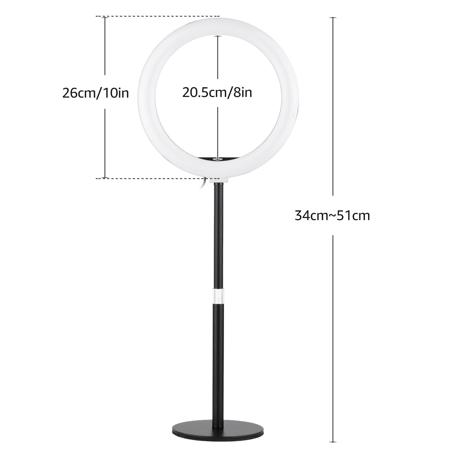 Đèn LED hỗ trợ 3 chế độ chiếu sáng Có thể điều chỉnh với giá đỡ điện thoại có chân đế để bàn 10 inch Selfie Beauty