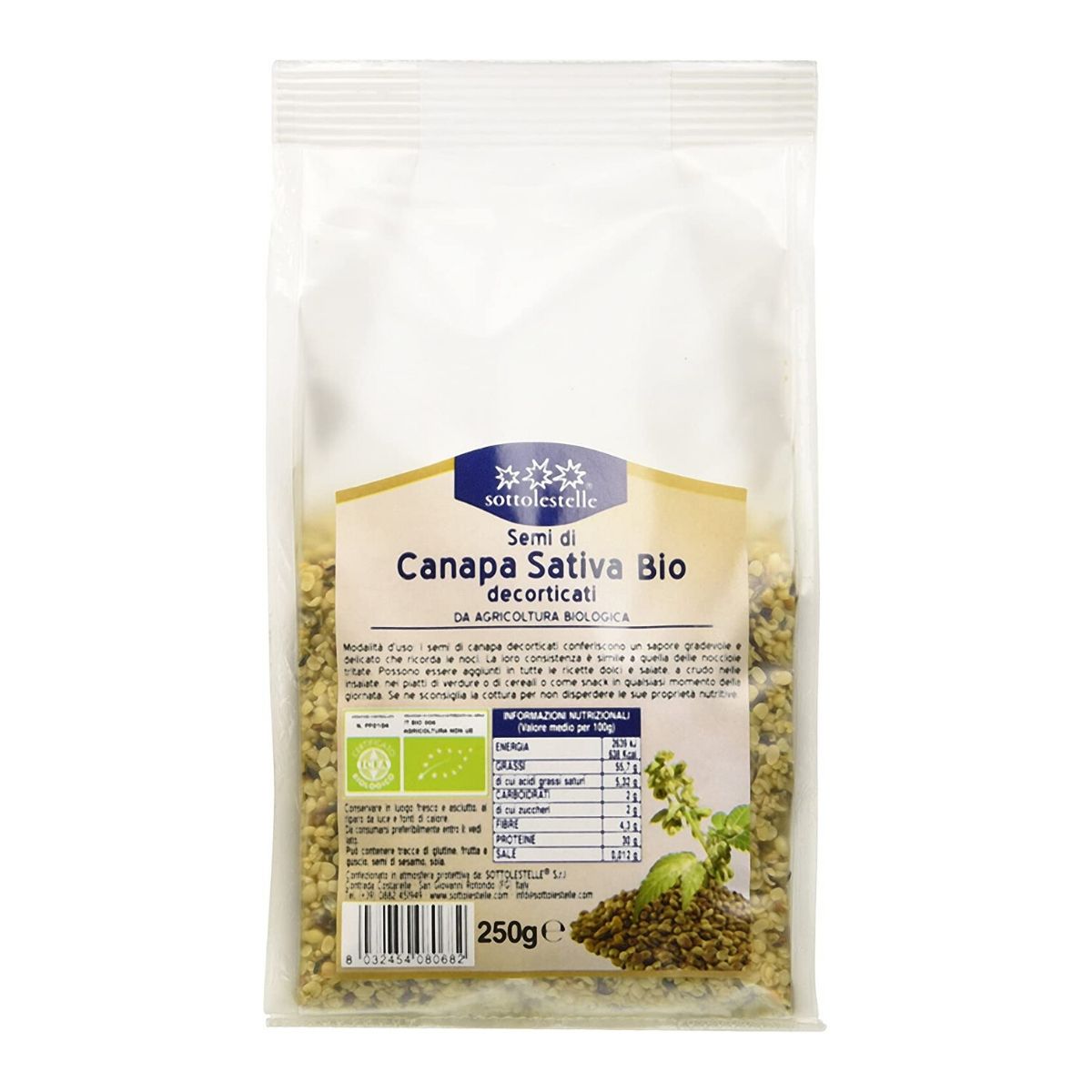 Hạt gai dầu hữu cơ tách vỏ Sottolestelle 250g Organic Hemp Seeds