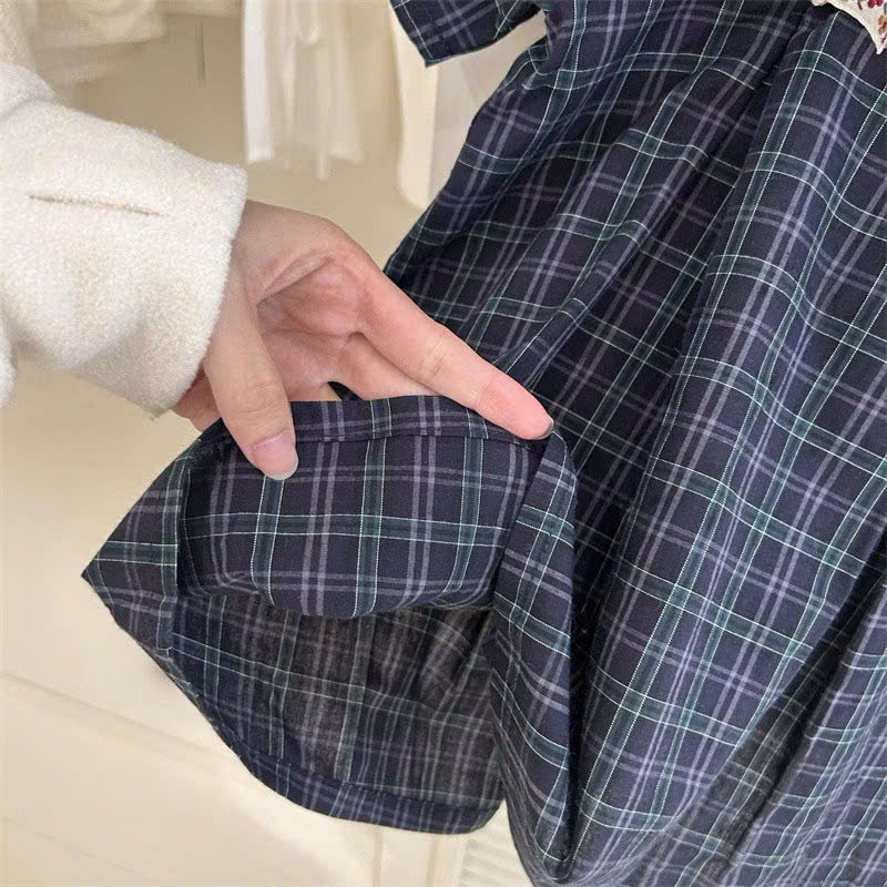 VÁY XÒE CỔ BÈO 2 NƠ SỌC CARO CHO BÉ GÁI 1-8 TUỔI TỪ 10-26KG DÀNH CHO BÉ GÁI