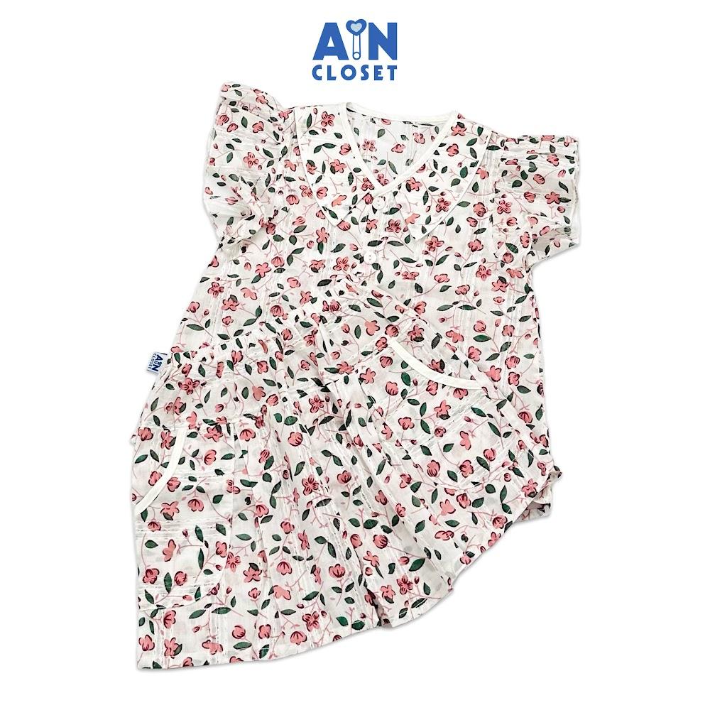 Bộ quần áo ngắn bé gái họa tiết Nụ Hồng cotton dệt - AICDBGQEFNZH - AIN Closet