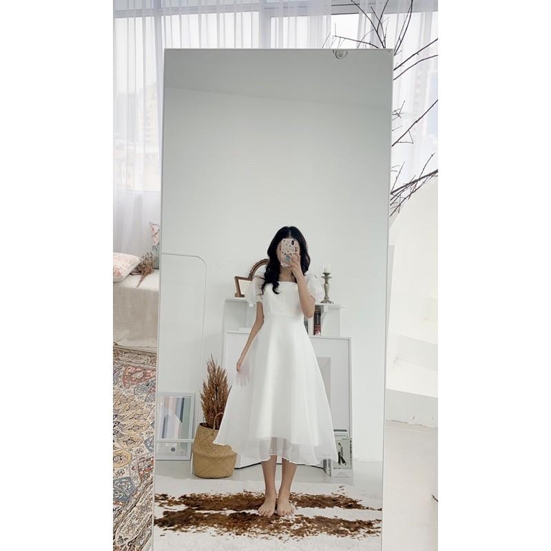ĐẦM BIGSIZE TRẮNG CỔ BÈO XÒE NHẸ
