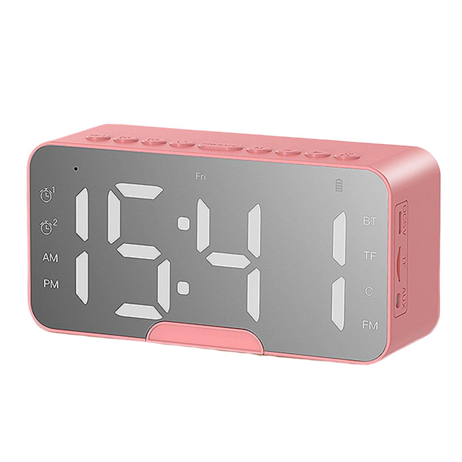 Bluetooth Speaker Mirror Calendar Stereo TF Card Night Light for Home Women pink