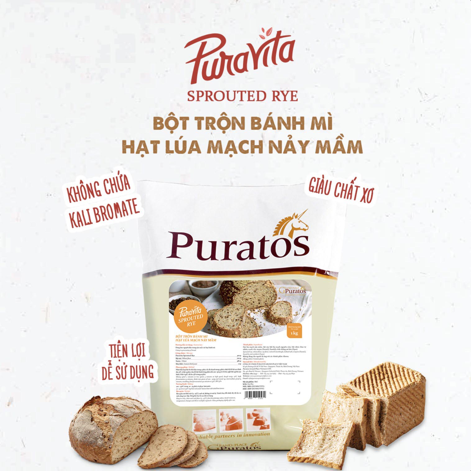 Bột Trộn Bánh Mì Puratos Grand-Place VN Hạt Lúa Mạch Nảy Mầm Puravita Sprouted Rye_1kg-4015573