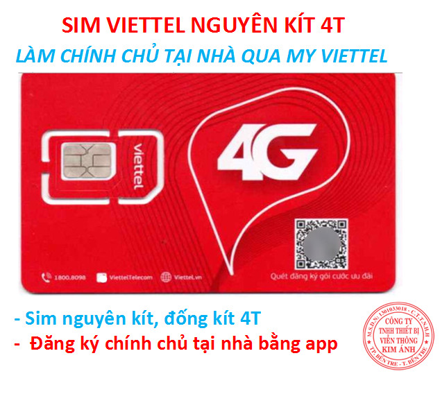 Sim Viettel 4G loại nguyên kít 4T, Sim nguyên seal đăng ký chính chủ miến phí tại nhà qua app My Viettel, HÀNG CHÍNH HÃNG