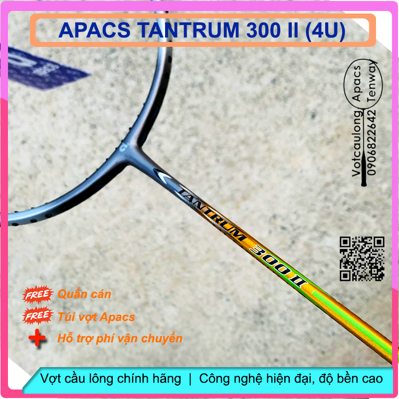 Vợt cầu lông Apacs Tantrum 300 II - 4U | Vợt cân bằng công thủ, thân đũa công nghệ mới, kiểm soát cầu tốt, chịu lực đan lưới cao