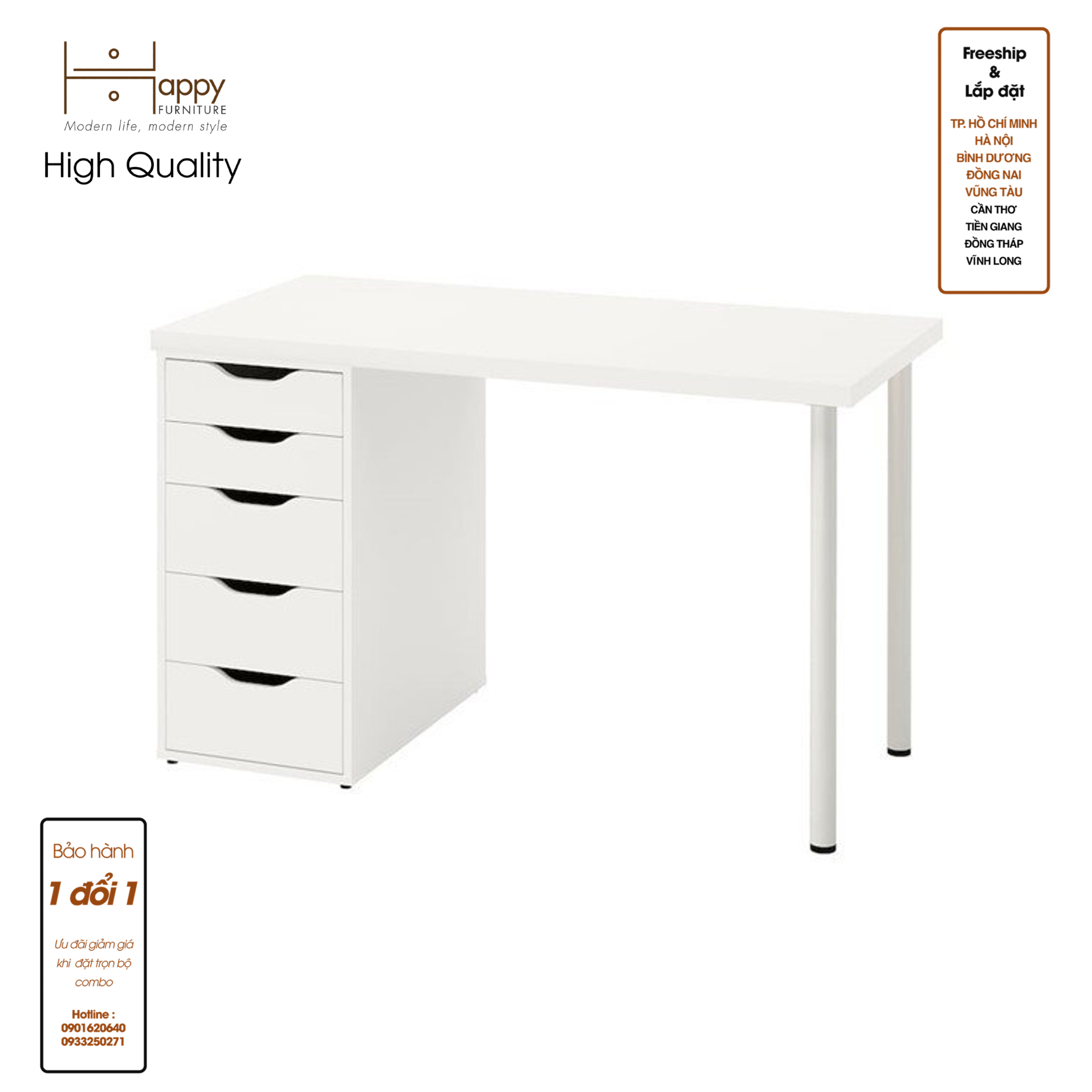 [Happy Home Furniture] LIDA, Bàn làm việc chân sắt - 1 bên ngăn tủ, BAN_020, BAN_021, BAN_022,BAN_023