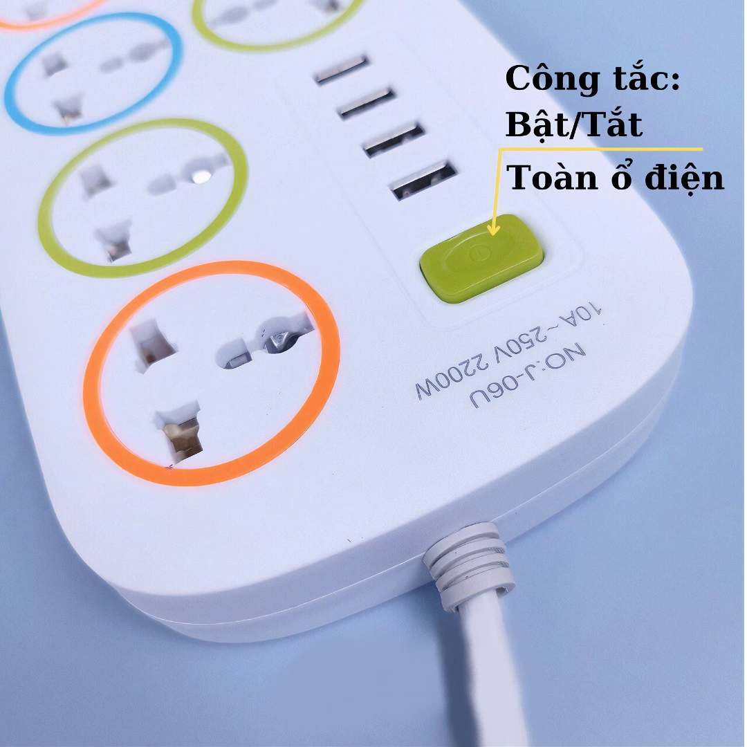 Ổ cắm điện J-06U đa năng chống giật 4 cổng usb tiện lợi, hàng loại 1 dây dài 2m - Hàng chính hãng