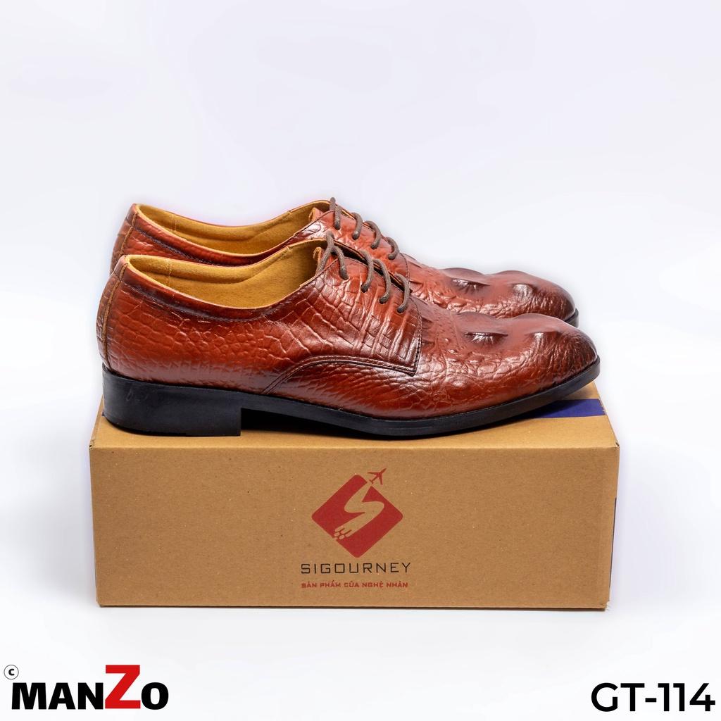 Giày tây nam da bò dập vân cá sấu cao cấp GT-114 màu nâu Manzo