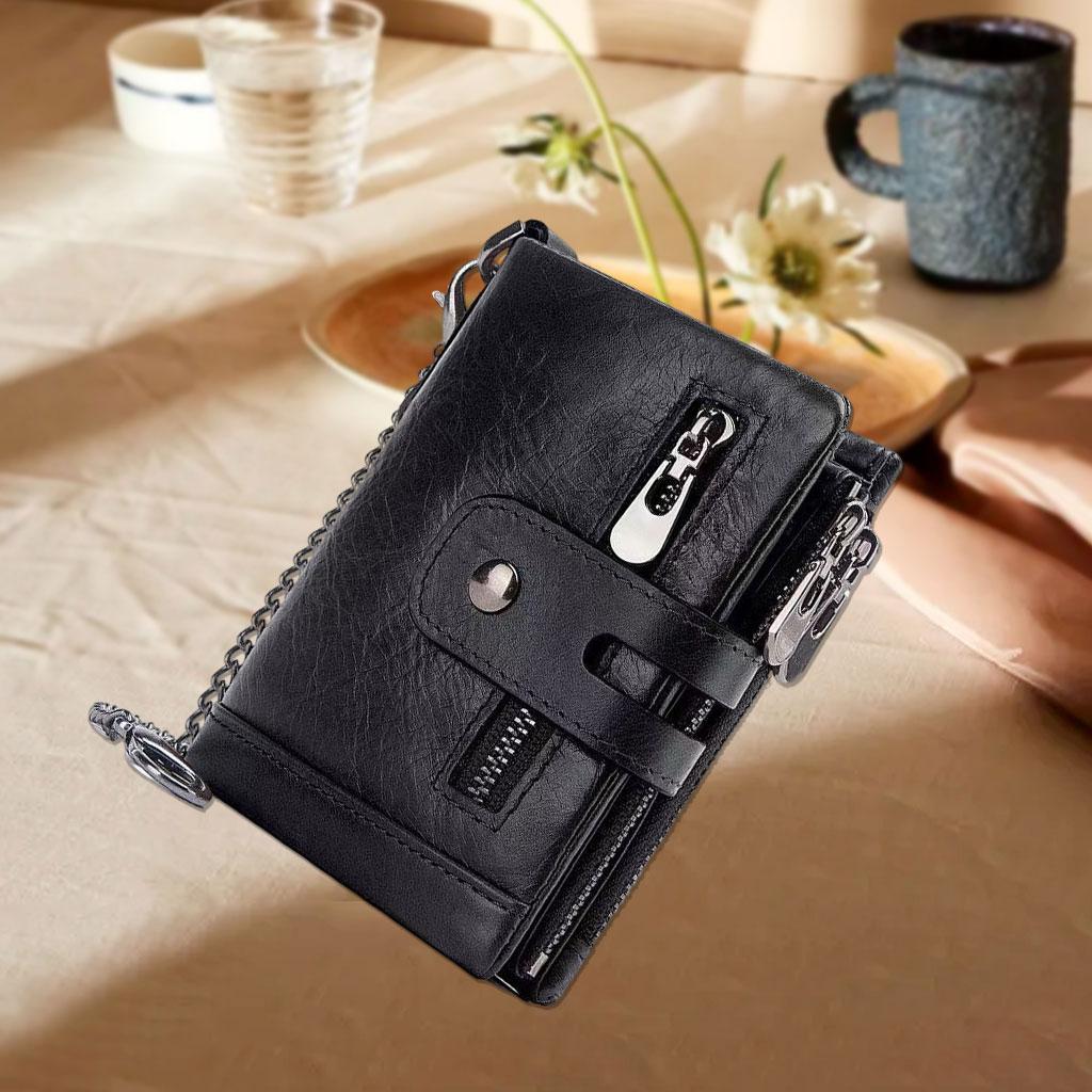 Mens Wallet Cowhide Leather Wallet Credit Card Holder Bifold Black