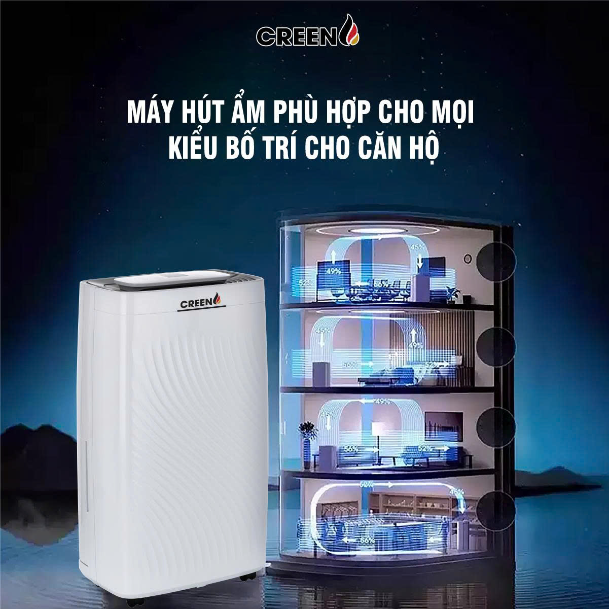 (Model New) Máy Hút Ẩm Lọc Không Khí Creen CR-DE25 - Công Suất 25L/ngày, Khử Khuẩn, Sấy Quần Áo, Hàng Chính Hãng