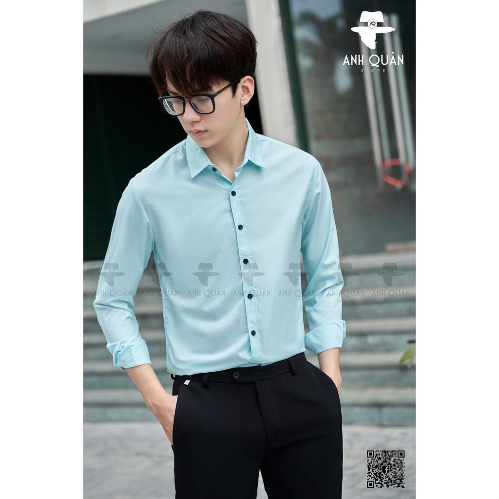 Sơ mi Nam Hàn Quốc màu Xanh Bạc Hà Vải Cotton lụa MỀM MỊN