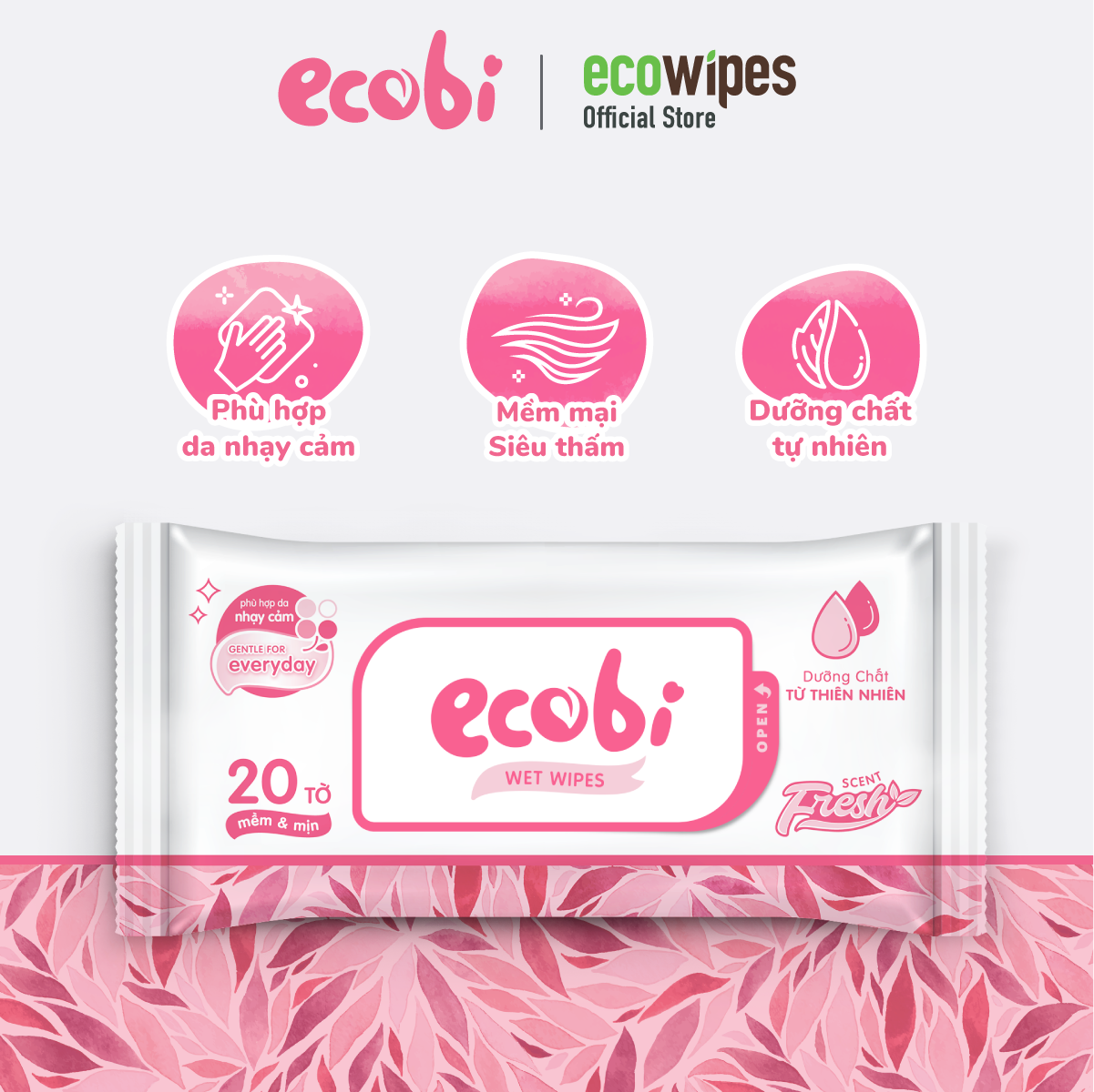 Combo 05 gói khăn ướt cho bé Ecobi gói 20 tờ Ecobi Hương dịu nhẹ không cồn không paraben an toàn cho làn da nhạy cảm của bé