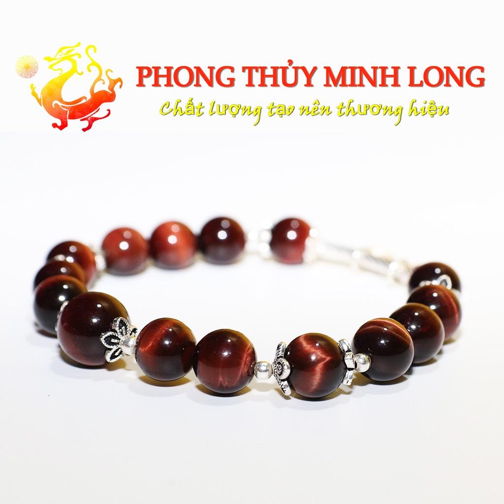 Vòng tay đá Mắt Hổ Đỏ Nâu mix túi tiền lá bạch dương bạc nhỏ xinh với người mệnh Hỏa và Thổ