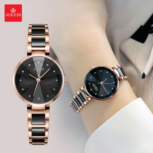 Đồng Hồ Nữ Chính Hãng Julius Cao Cấp Dây Thép Kim Loại Chống Nước Kính Khoáng Đường Kính 30mm JA-1209D