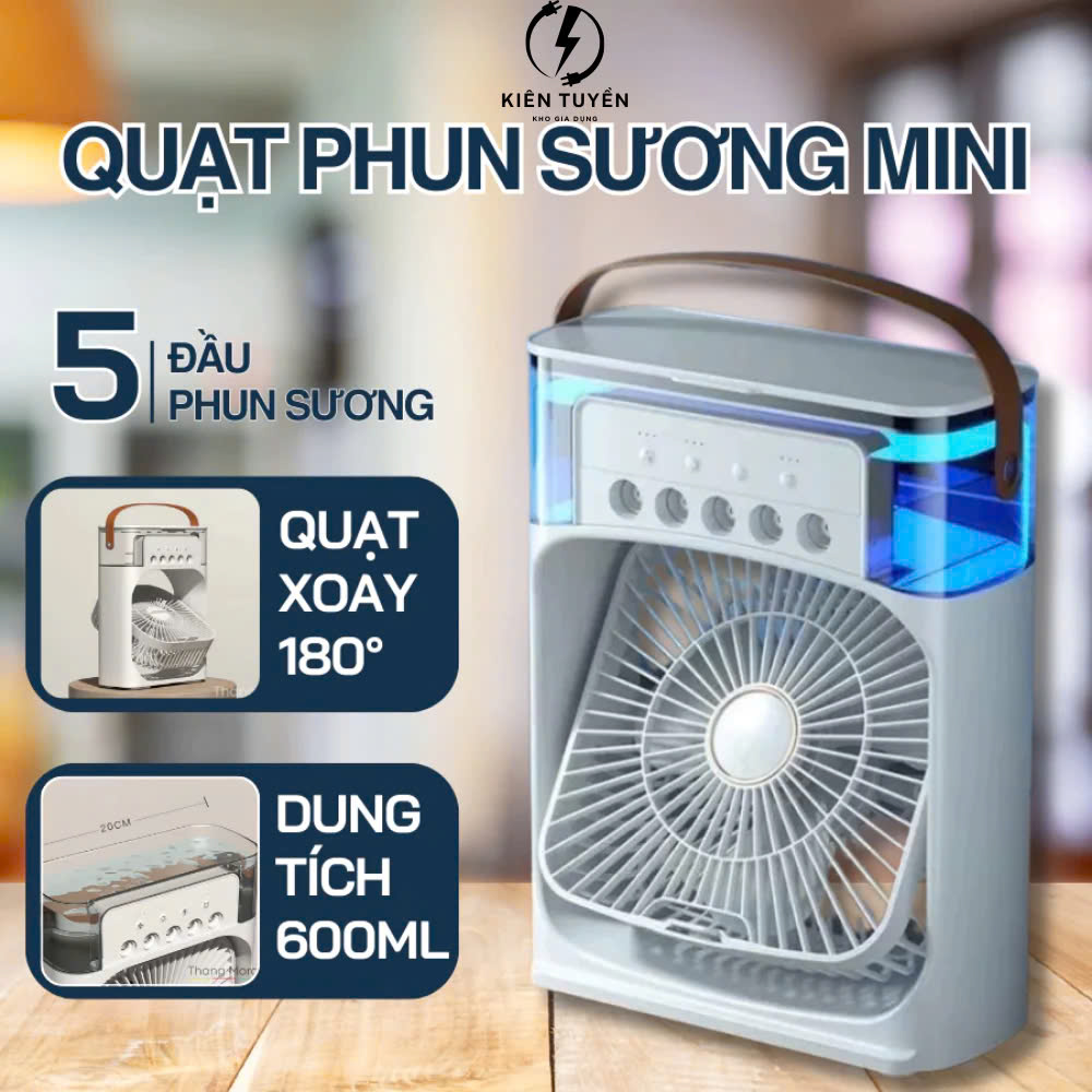 Quạt Điều Hòa Mini Để Bàn Có Khay Nước &amp; Đá – Mát Sâu, Tiết Kiệm Điện, Có Đèn 7 Màu