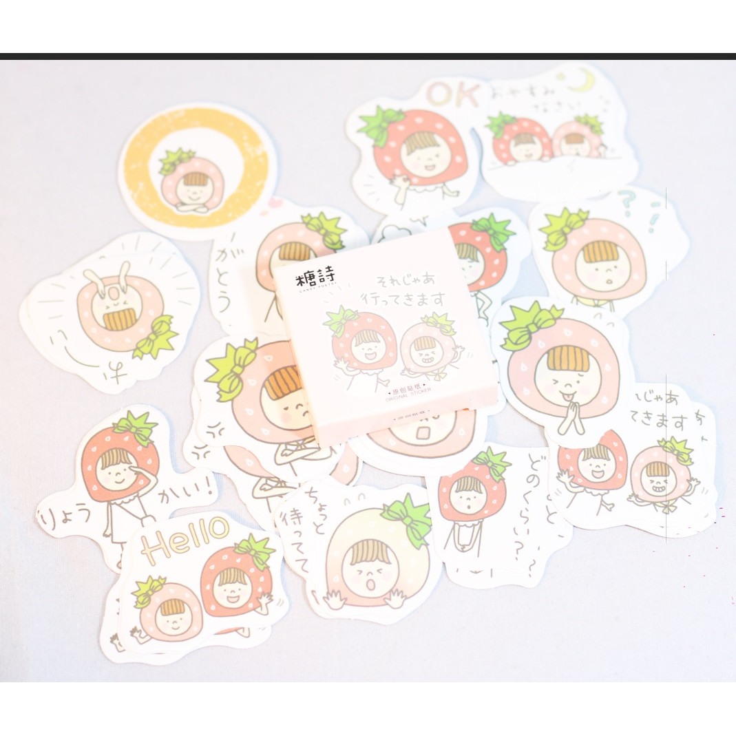 Hộp 45 Miếng Dán Sticker Trang Trí Cô Bé Quả Dâu