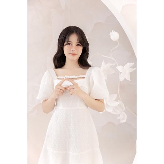 Váy dài tay bồng cổ vuông phối dây gắn nơ hàng thiết kế vvnd082215 by germe