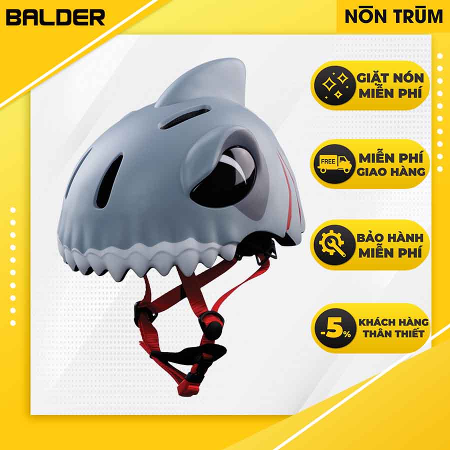 Nón bảo hiểm xe đạp thể thao BALDER SHARK GREY trẻ em cao cấp có đèn led