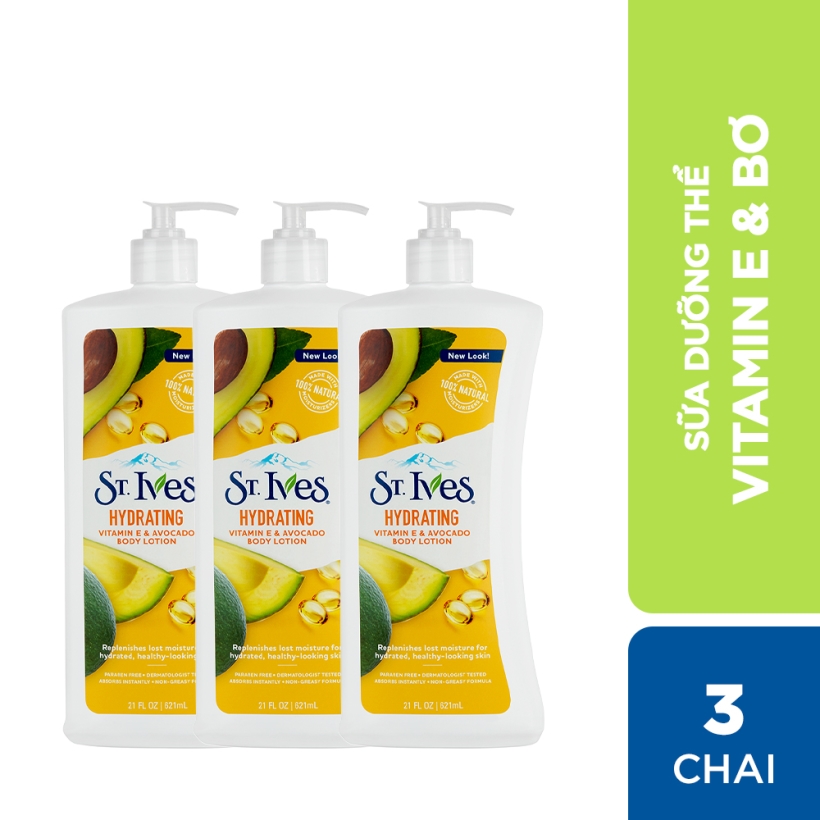 Combo 3 chai Sữa dưỡng thể ST.IVES Vitamin E và Bơ 621ml