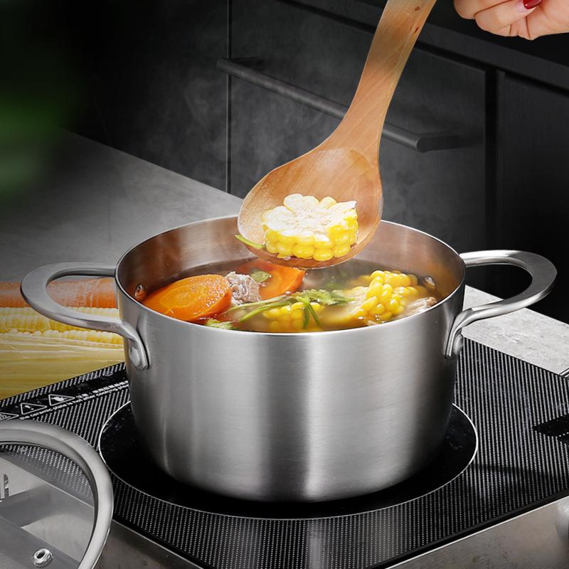 Đảm bảo chất lượng nồi canh inox dày composite ba lớp thép hai tai nồi canh chống dính nồi sữa inox 304