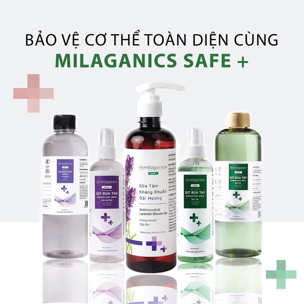 Sữa Tắm Kháng Khuẩn Oải Hương - Kháng Khuẩn An Toàn, Làm Sạch Dịu Nhẹ Milaganics (500ml/ Chai)