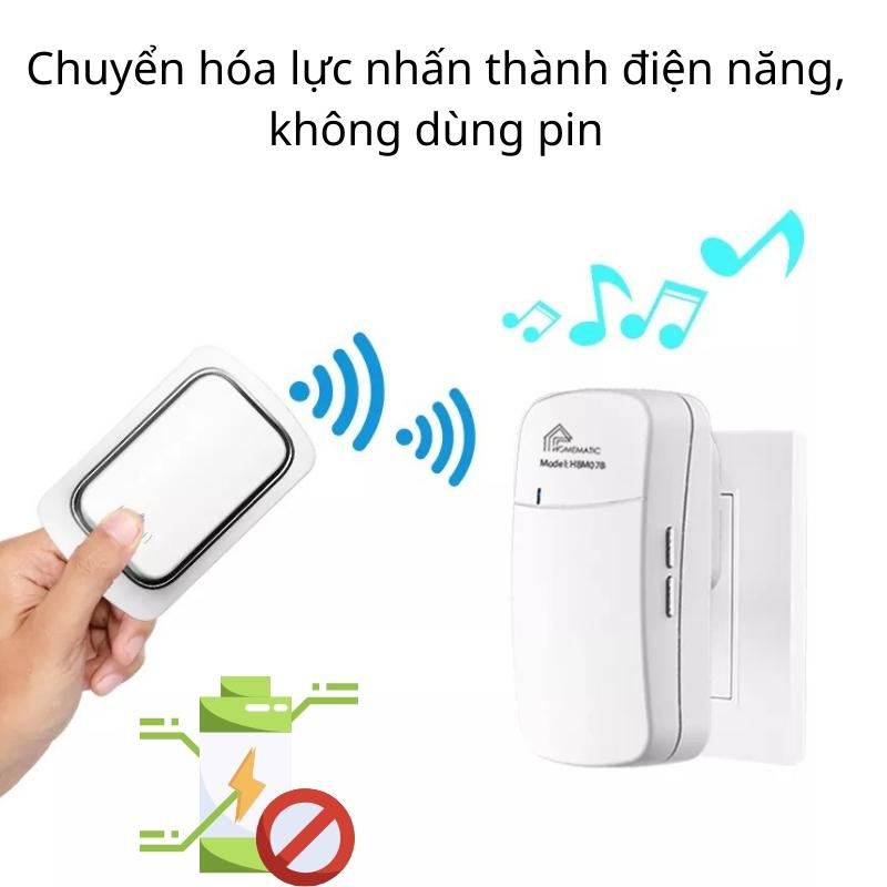 Chuông Cửa Không Dây Không Pin Nút Bấm Nhỏ HBM078