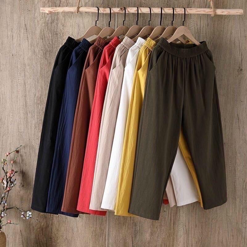 Quần Baggy Nữ Vải Đũi Thái Cạp Chun Nhẹ Mát