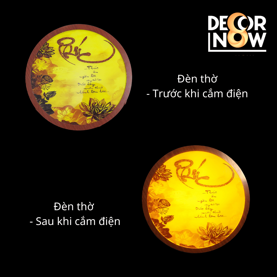 Đèn thờ hoa sen tranh trúc chỉ, đèn trang trí bàn thờ, hào quang điện cho tượng phật, DECORNOW-TC35 DECORNOW.VN