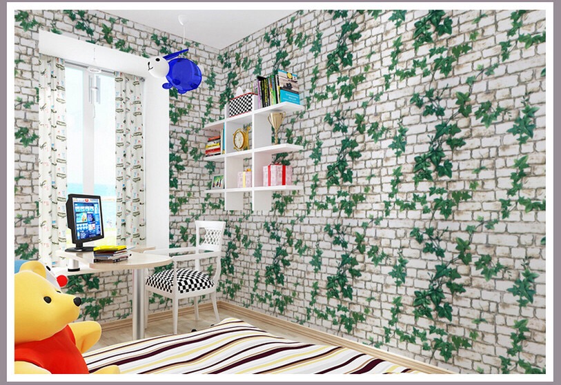 DECAL giấy dán tường rộng 45cm x 5m dài  - GẠCH TRẮNG LÁ XANH LEO ELL113