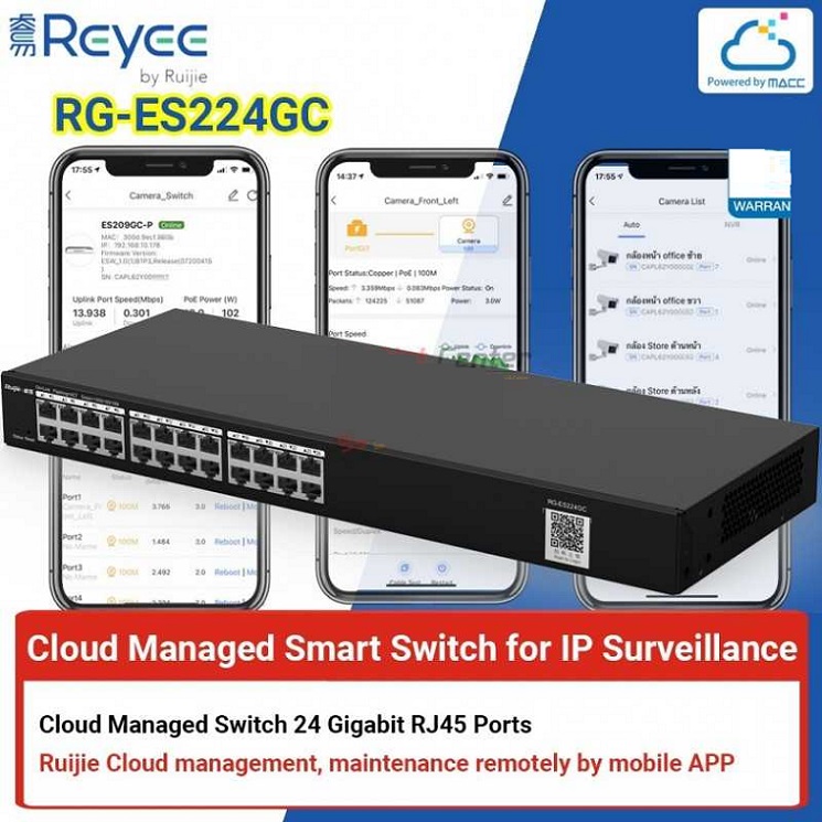 Thiết Bị Chia Mạng Switch Ruijie Reyee RG-ES224GC 24-Port Gigabit Smart - Hàng chính hãng